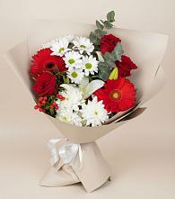 Букет цветов из:  Розы, Хризантемы, Герберы и Лилии в Никитское
