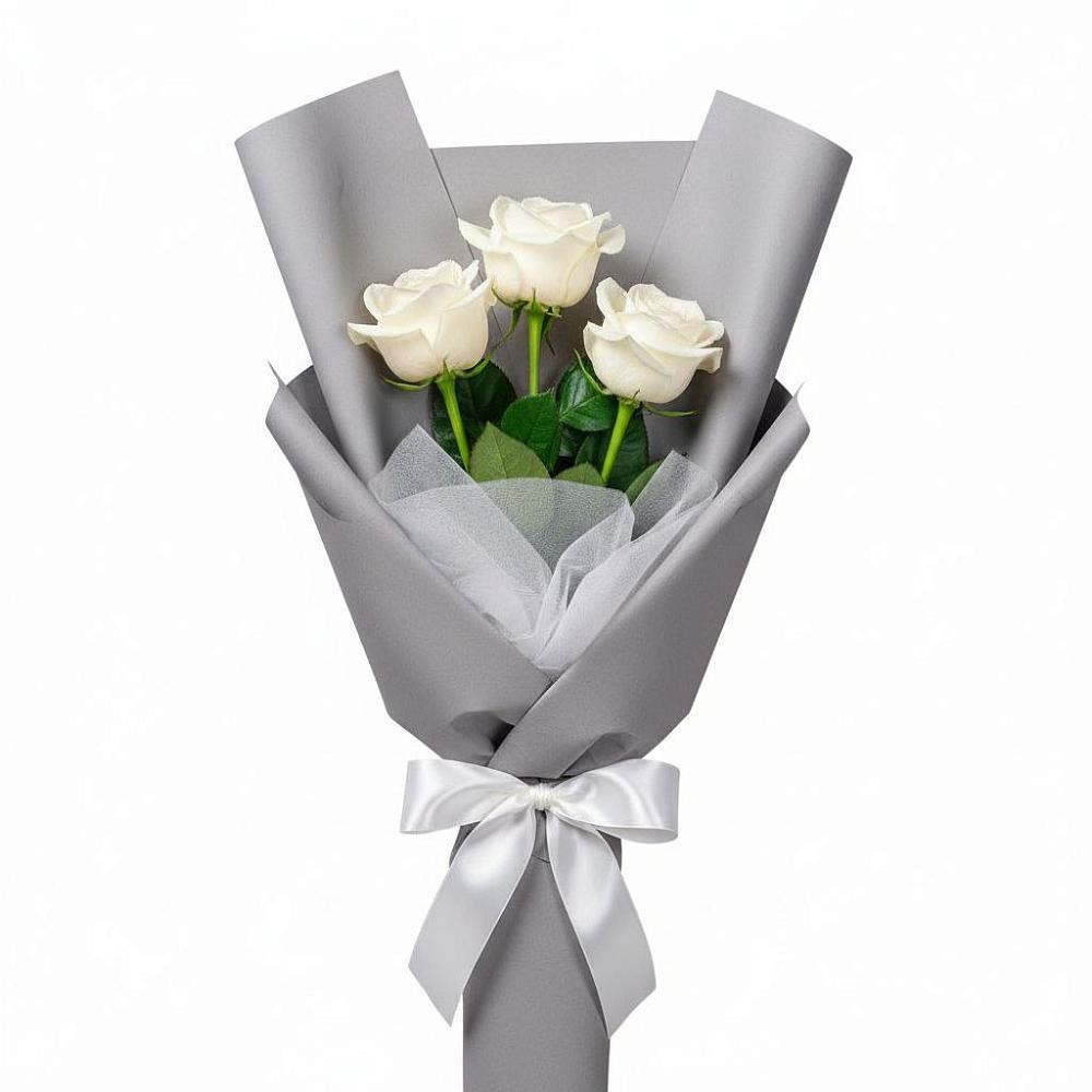 Букет 3 белые розы в Никитское
