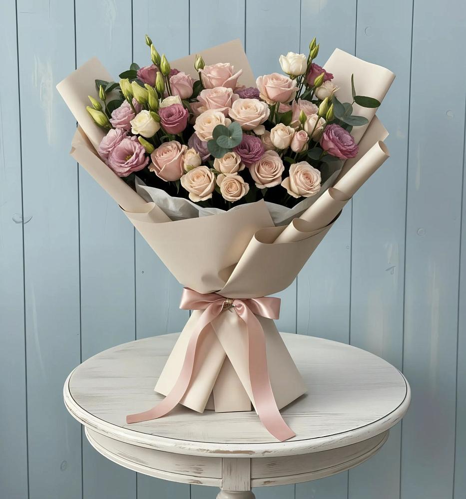 Букет цветов из: Розы и Лизиантусы в Никитское