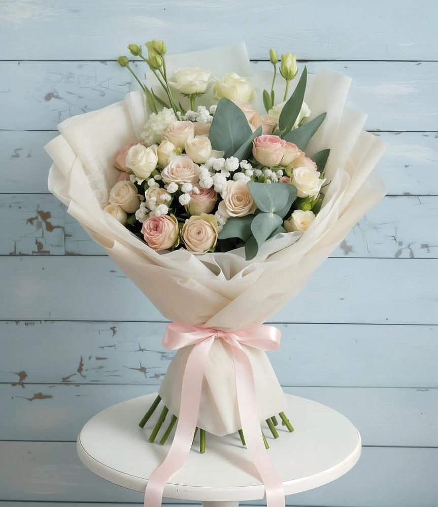 Букет цветов из: Розы и Лизиантусы в Никитское