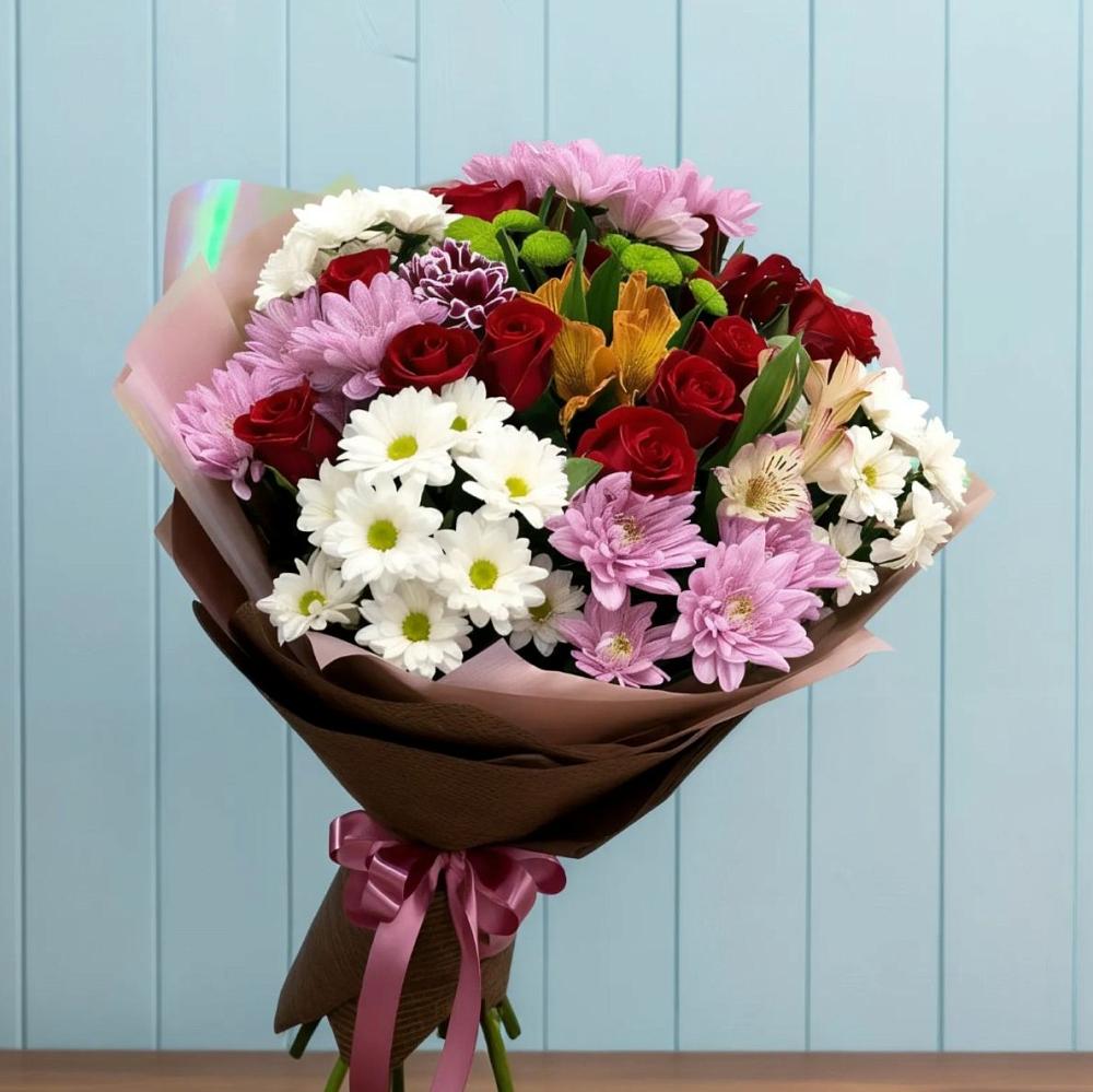 Букет цветов из: Розы, Хризантемы и Альстромерии в Никитское
