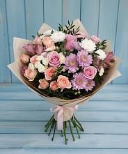 Букет цветов из:  Хризантемы, Розы и Альстромерии в Никитское