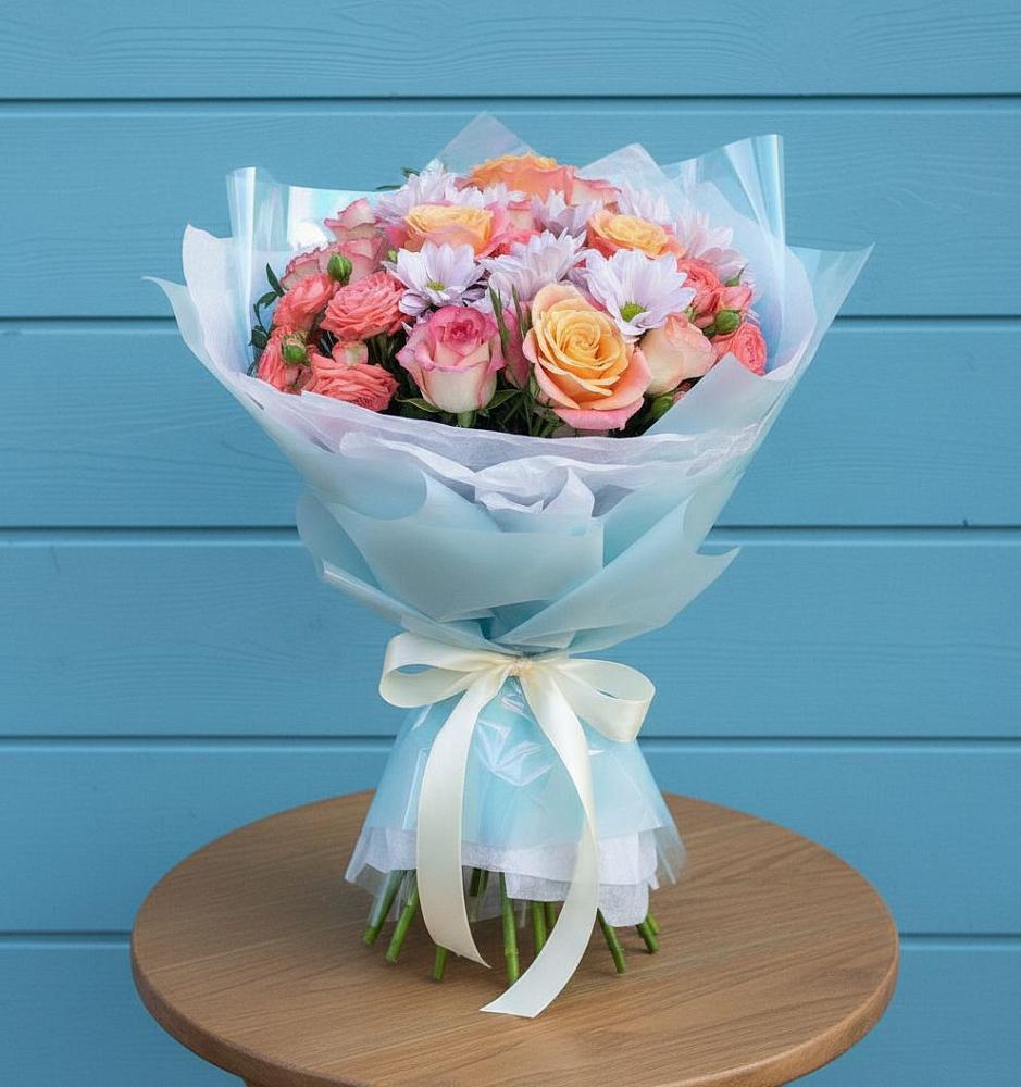 Букет цветов из: Хризантемы и Розы в Никитское