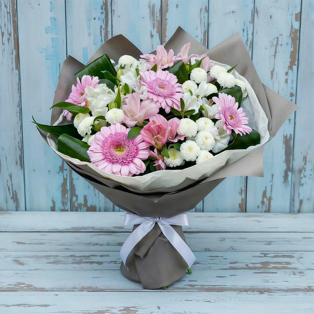 Букет цветов из: Герберы, Альстромерии и Хризантемы в Никитское