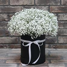 Цветочная композиция из Гипсофила в шляпной коробке в Никитское