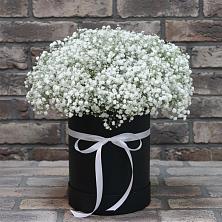 Цветочная композиция из Гипсофила в шляпной коробке в Никитское