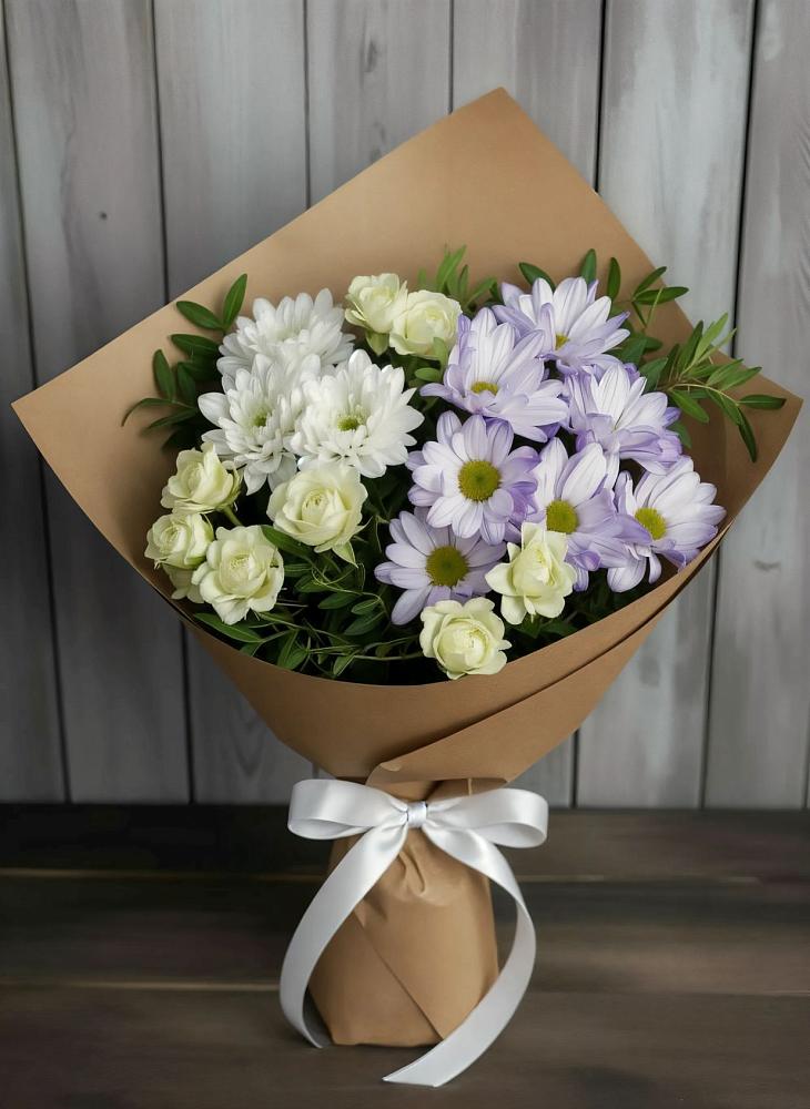 Букет цветов из: Хризантемы и Розы в Никитское